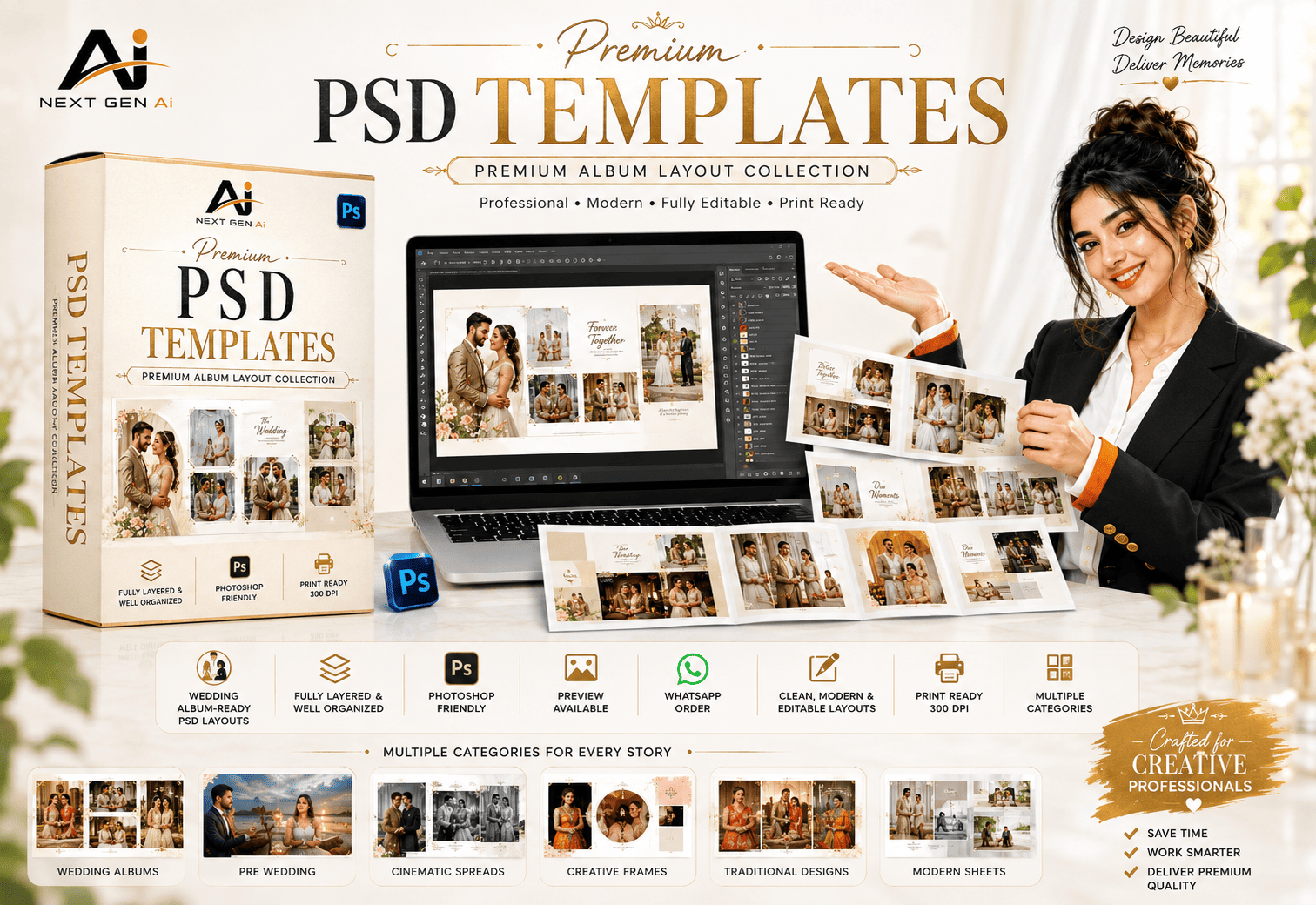 Premium wedding album PSD templates preview